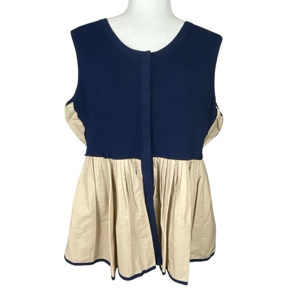 Moth Navy and Beige Sleeveless Sweater